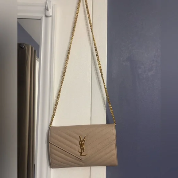 Saint Laurent Taupe Quilted Leather Chain Shoulder Bag with Gold Hardware - Picture 6 of 10